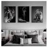 Posters and Prints Wall Art  Canvas Painting Modern Picture For Living Room Decor NoFrame Nordic Girl Black and White Backgroun