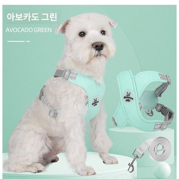 2L X-type шлейка для собаки с воздушной сеткой типа Macaron + поводок, небесно-голубой