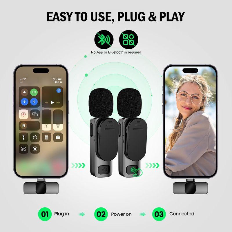Basix Wireless Lavalier Microphone Audio Recording Mini Replaceable Windproof Wool Microphone for iPhone16 Shoot Vlog YouTube