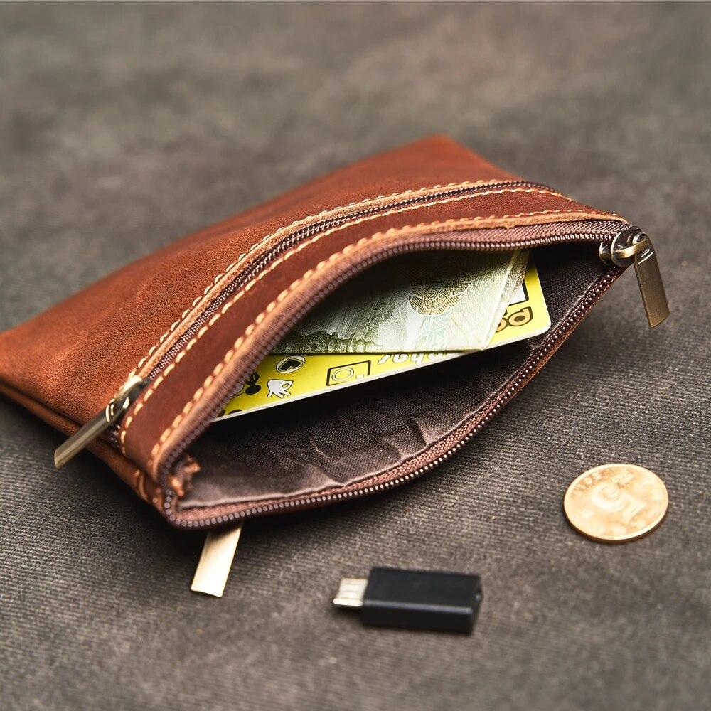 Кожаный кошелек для монет для мужчин и женщин, мини-кошелек из воловьей кожи на молнии, маленькая карманная сумка для денег, женские кошельки, мужской держатель для карт V