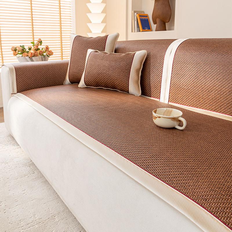 Ice Silk Rattan Mat Sofa Cushion Breathable Pe Rattan Sofa Cover Light Luxury Non-Slip Seat Cushion Sofa Cover Towel