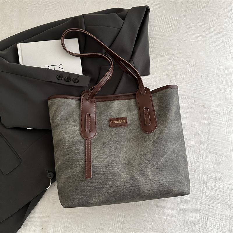 Ретро-сумка-тоут большой вместимости, женская модная фактурная сумка на плечо, простая рабочая сумка для поездок на работу, сращивание