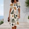 Women Plus Size Round Neck Short Sleeve Black Grey White Printed A Line Dress