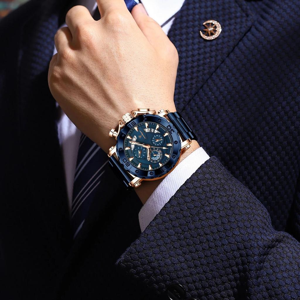 Мужские часы класса люкс с большим циферблатом, водонепроницаемые наручные часы-хронограф из нержавеющей стали с датой, Relogio Masculino