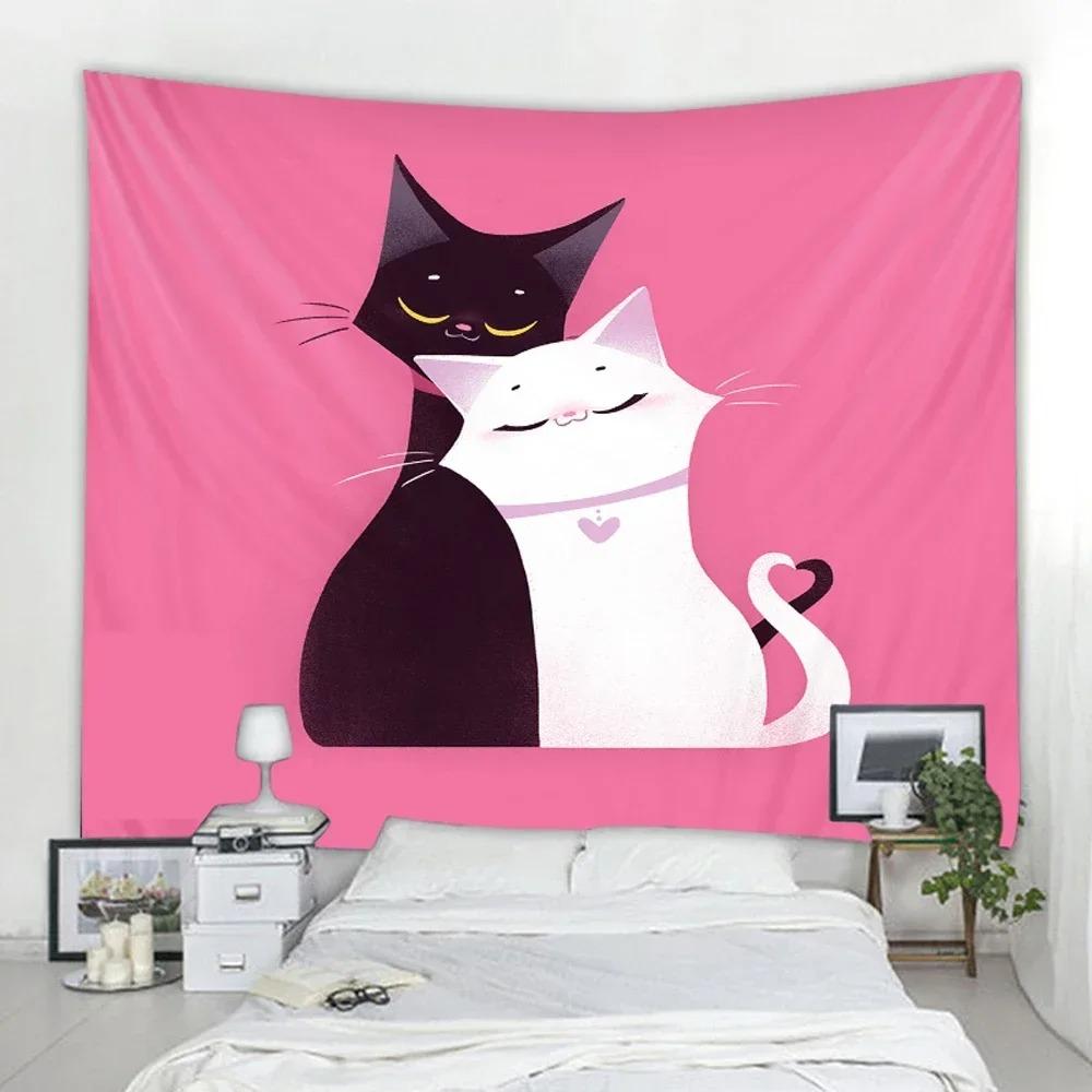 Cute Cat Tapestry Hippie Starry Night Tapestry Fantasy Kitten Playing With Butterfly Nebula Galaxy Artwork Galaxy Space