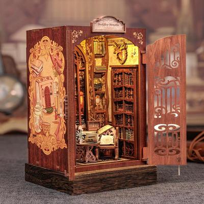 1шт DIY книжный уголок комплект миниатюрный деревянный кукольный домик со светлой книжной полкой вставка украшение модель для подарков книжный магазин воспоминания