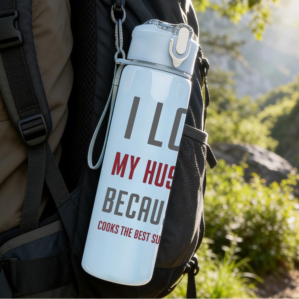 1PC I Love My Husband Quote Letter 750ml Color Plastic Sports Water Bottle Leakproof Flip Straw Lid Suitable for Sports Office Home Use