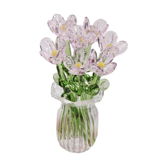 Glass Flower Bouquet with Vase Hand-Blown Mini Flower Decoration Home Living Room Handmade Simulation Floral Ornament with