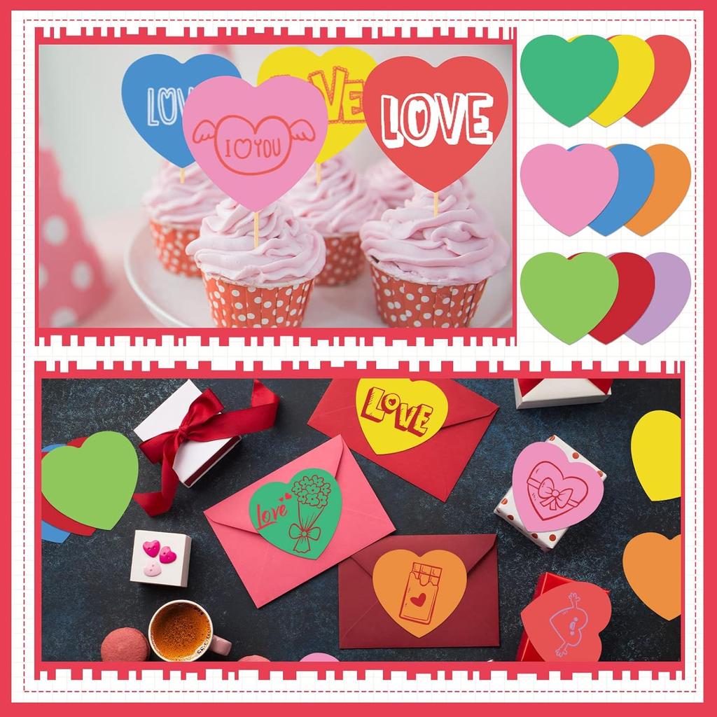 Geyee 108 Pcs Valentine Heart Cutouts Paper Bulletin Board Cutouts Assorted Color Shaped Die Cut for Classroom Decor Teachers DIY Craft School