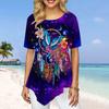 Women Plus Size Ladies Tee Shirts Blue Crystal Wind Chime Butterfly Print Loose Casual Tops Female Irregular Summer Clothes