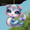 Mermaid Snake Car Pendant Acrylic Flat Decoration for Christmas Hanging Pendant Tree Cute Cartoon Mermaid Lover Gift for Xmas
