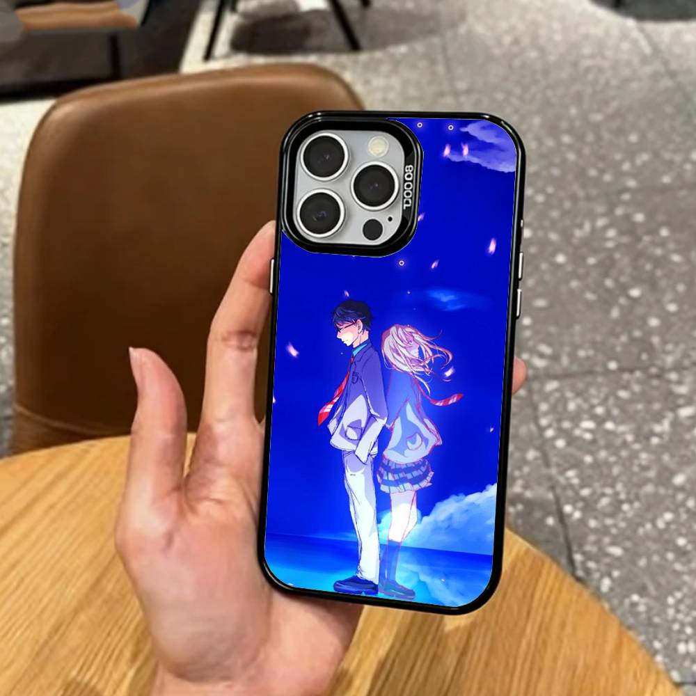 Грустная А-Аниме Твоя апрельская ложь Чехол для телефона для iPhone17,16,15,14,13,12,11 Plus,Pro Max Цветной Посеребренный Внутренняя крышка