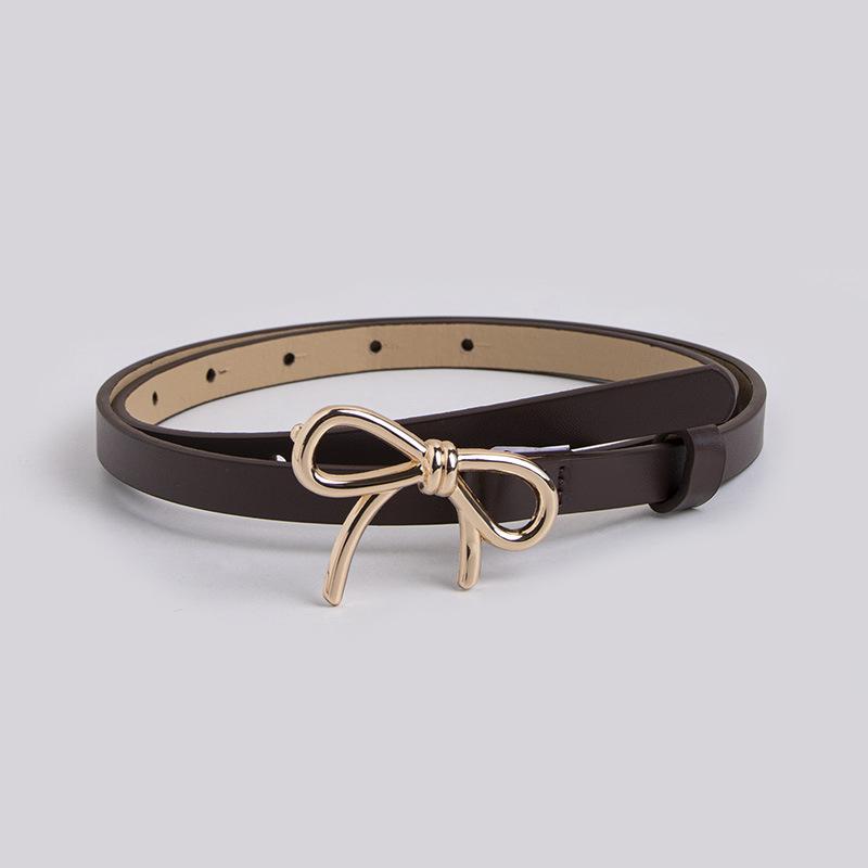 Women able Gold Silver Bowknot Buckle Belt PU Leather Thin Belt Casual Versatile Trend Jeans Ladies Waistband