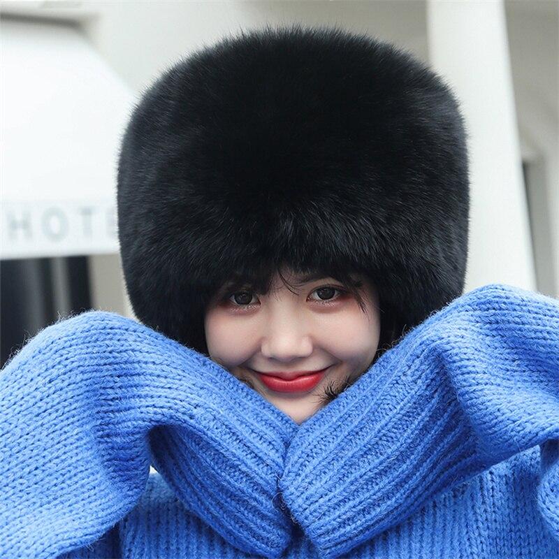Толстая шапка из лисьего меха Пушистая шапка с мехом Женская повязка на голову Меховая шапка Лыжная шапка Аксессуары