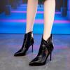 High Heel Ankle Boots Women Fall Winter New Pointed Brown Boots Zip Leather Fashions Sexy Luxury Brand Pleated Designer Boots