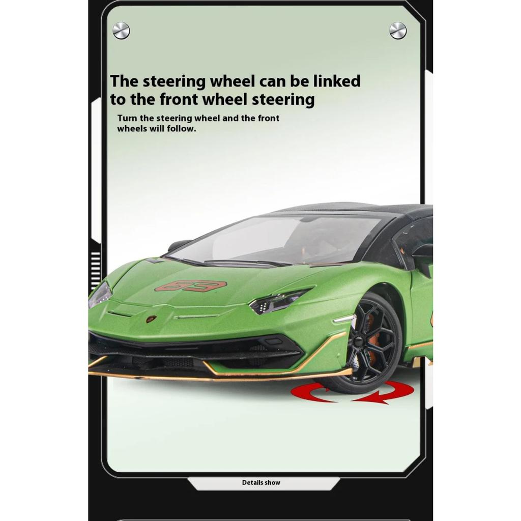 1/18 Scale Lamborghini Aventador SVJ Hidden Edition Race King Supercar Alloy Diecast Model Car Sound & Light Children Toy Gift Present