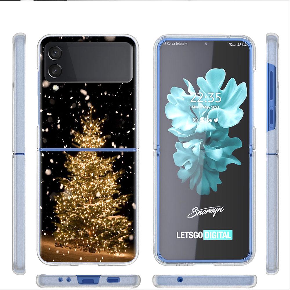 Чехол Merry Christmas Tree Deer для Samsung Galaxy Z Flip 4 5G Прозрачный жесткий чехол для мобильного телефона ZFlip Clear PC Luxury Coque