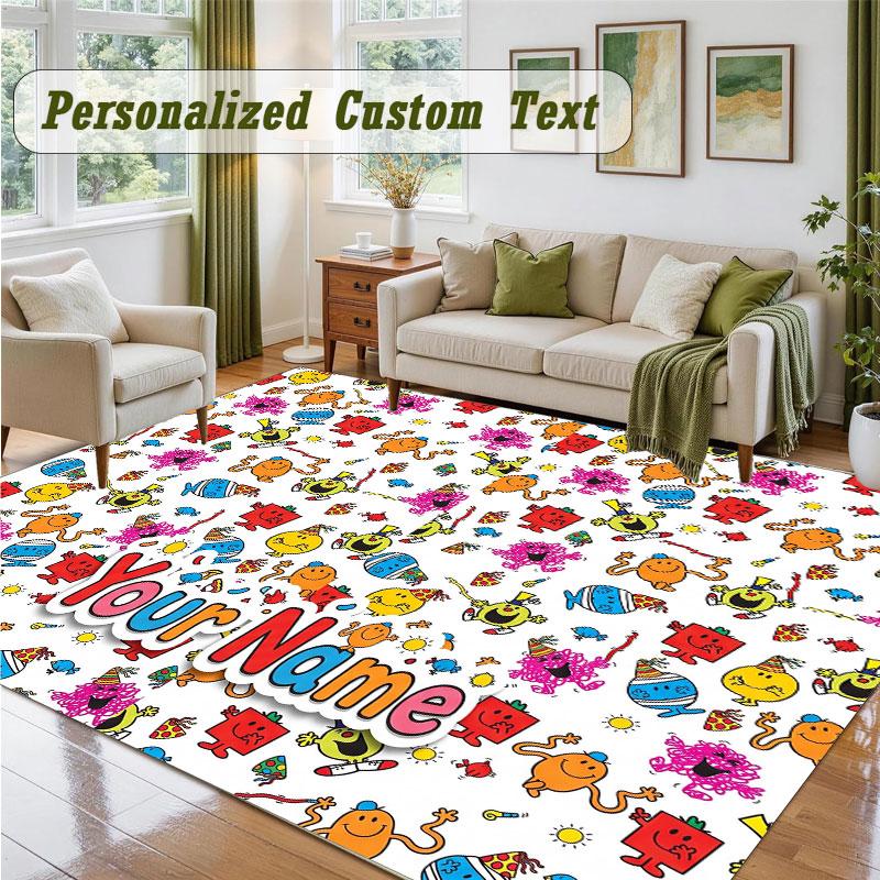 Crystal Velvet Square Rug Custom NameMr. Men & Little Miss Pattern Non Slip Home Floor Decor Rug