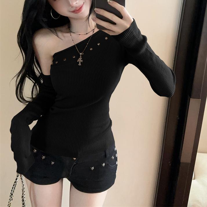 Summer Girl Style Sweater With Rhinestones And Off Shoulder Design For Youth Fashion