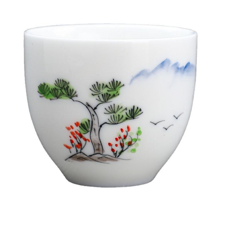 Ceramic teacup suet jade tea cup hand-painted master cup kung fu teacup small teacup white porcelain single cup tea cup