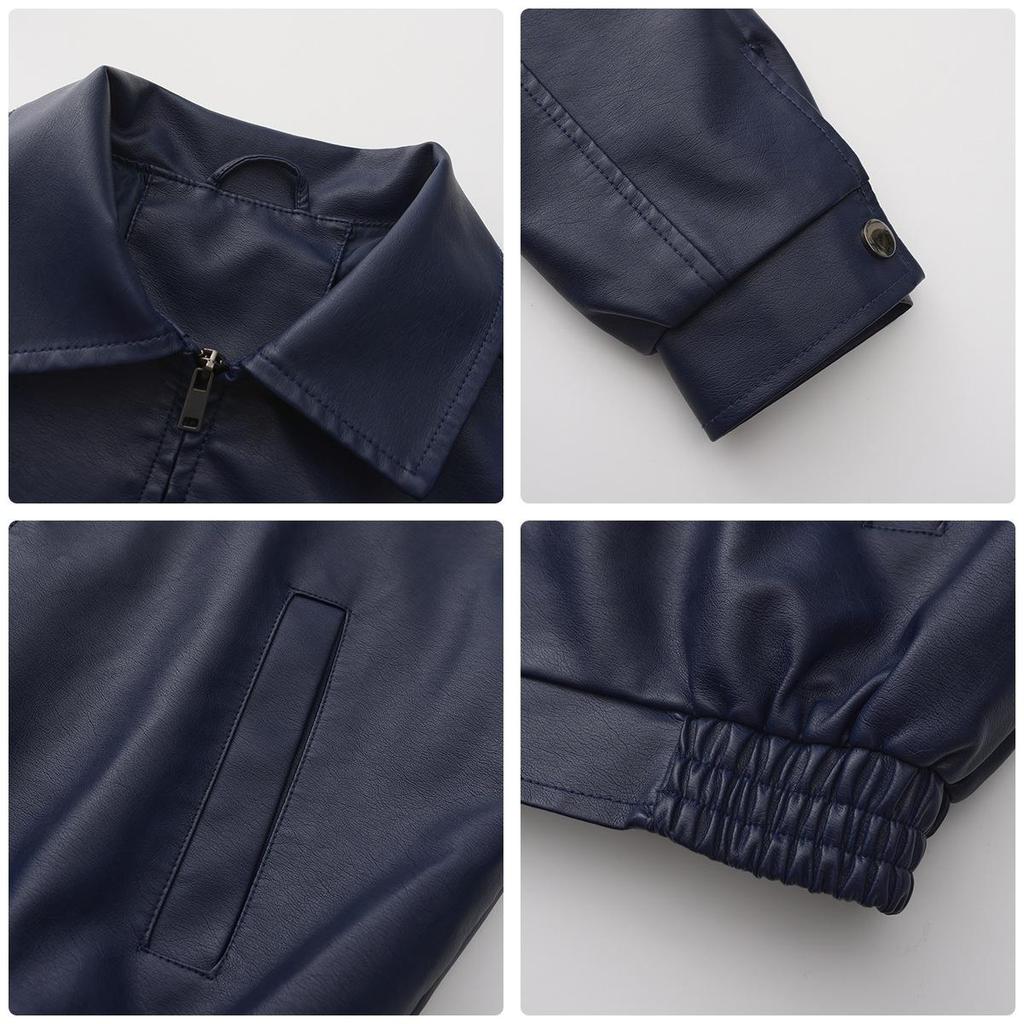 Осень-зима Женская приталенная куртка из искусственной кожи с воротником-лацканами и длинным рукавом на молнии