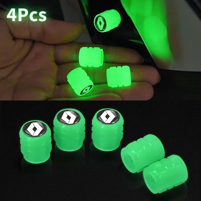 4pcs Luminous Valve Cap Car Wheel Hub Fluorescent Valve Cover For Renault Megane 2 3 4 Twingo Clio Talisman Captur Trafic Kwid R444