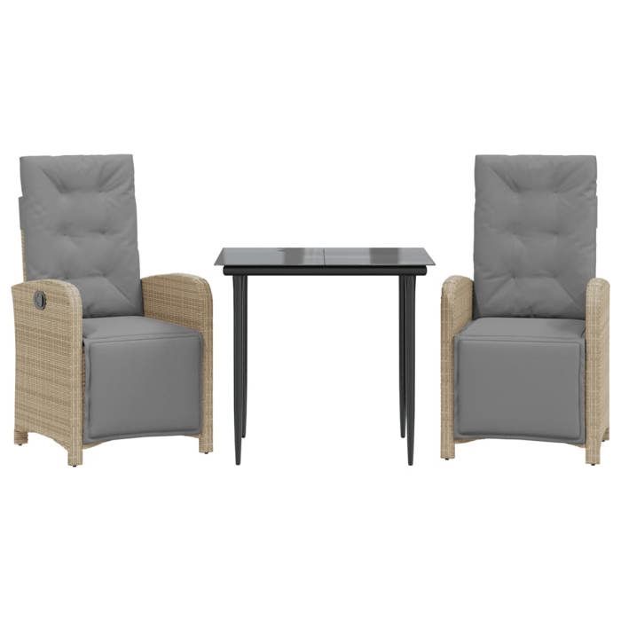 VidaXL Ensemble de Bistro avec Coussins 3 pcs, Chaises et Table de Patio, Meubles de Terrasse Extérieur, Moderne, Gris Clair 3212598
