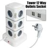 Multi Power Strip Vertical Tower 12 Way Outlets Socket EU Plug 2.8m Extension Cord 220V 10A with 4 USB Overload Protector Switch