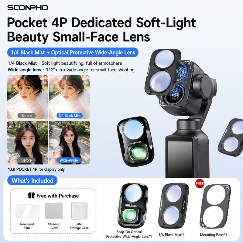2-in-1 UV Filter Wide-Angle Lens for DJI Osmo Pocket 4P 0.72X Optical Glass 112 Ultra Wide Angel Lens Fliter Set Cam Accessorie
