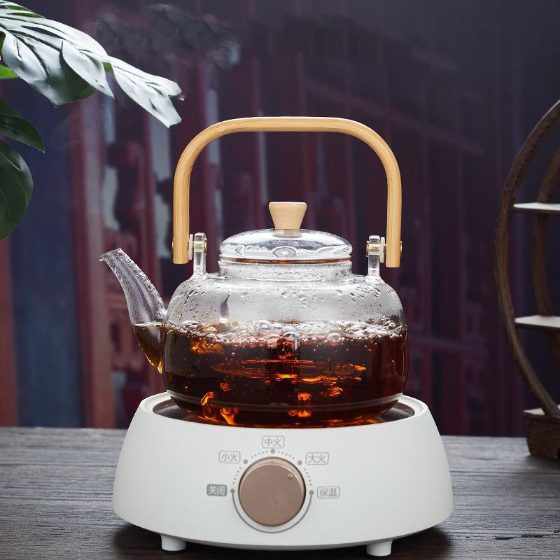 1000/1200ml Teapot High Borosilicate Glass Chinese Tea Ceremony Clear Teapot with Filter Wood Handle for Electric Ceramic Stove