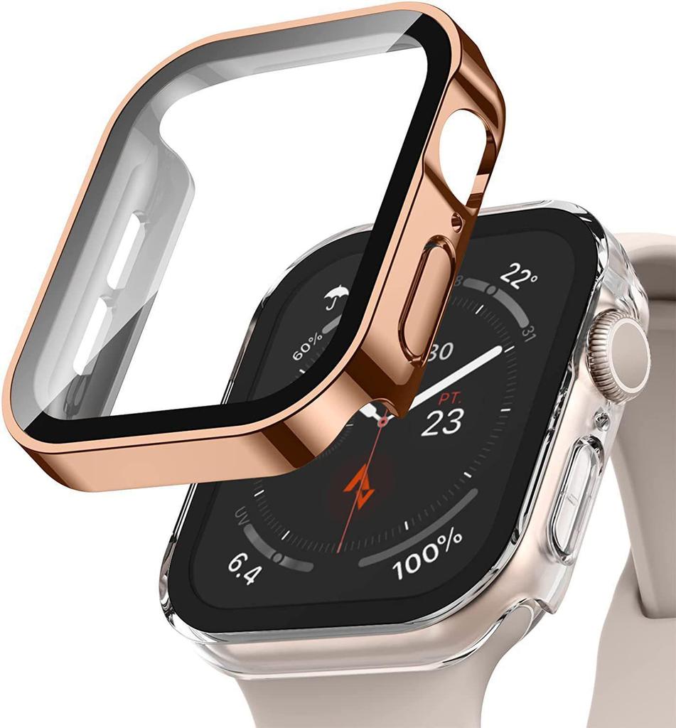 Водонепроницаемый корпус с закаленным стеклом для Apple Watch Серии 8 7 Чехол 40мм 44мм 41мм 45мм Защита Прямой край IWatch 6 SE 5 4
