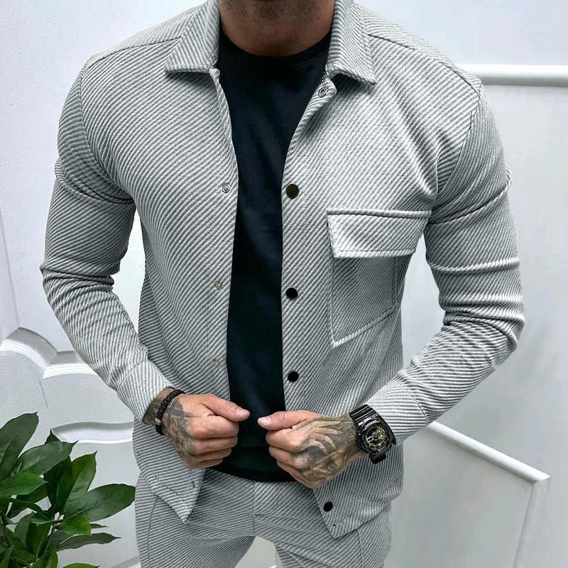 Men's Fall Casual Jacket Heavy Twill Lapel Long Sleeve Button Down Solid Slim Fit