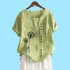 Women Fashion Cotton Linen Top Blouse Summer&fall Short Sleeve T-shirt Laides Casual Floral Print Loose Blouse