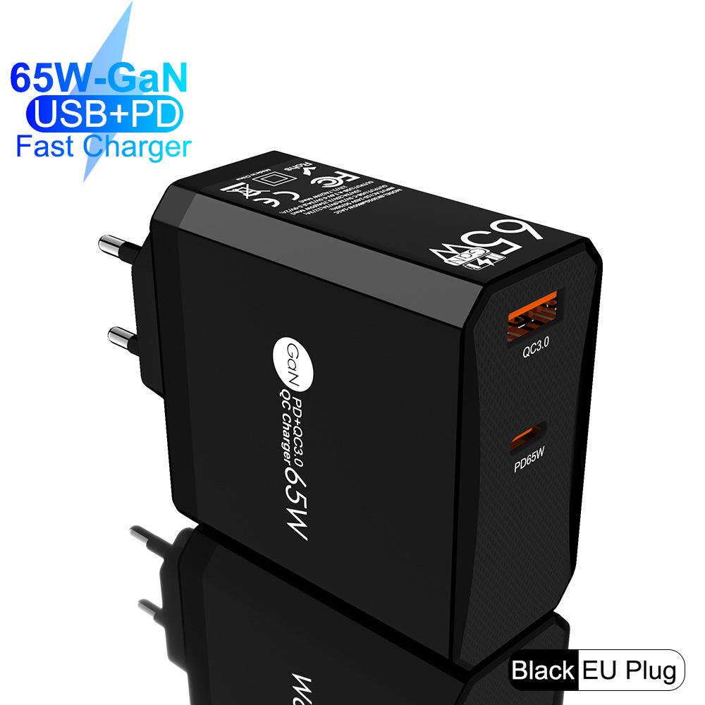 Быстрое зарядное устройство GaN с двумя портами PD65W для компьютеров и планшетов - Стандарт ЕС
