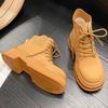 Thick Sole Boots Women's 2024 Autumn/Winter New Vintage High Top Lace Up Casual Shoes Fashion Knitted Short Boots Women Shoes