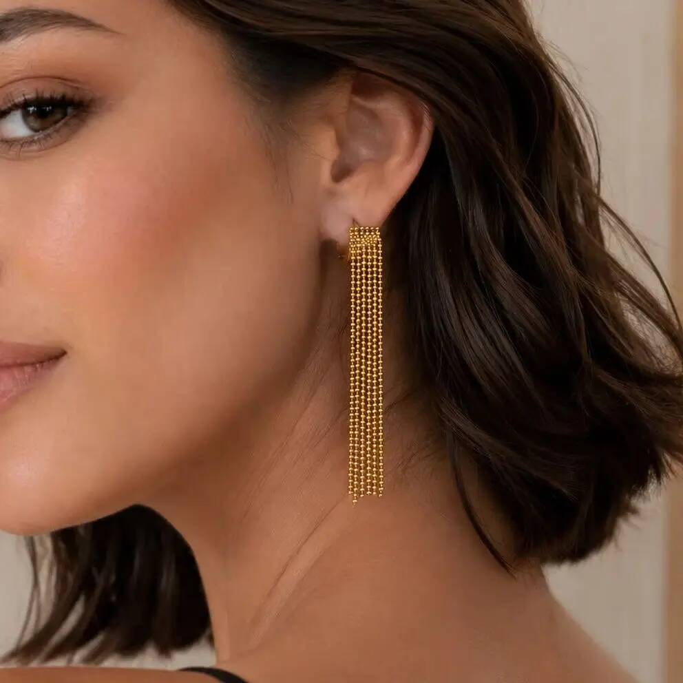 Salircon Vintage 18K Gold Plated Stainless Steel Tassel Long Drop Earring for Women Trendy Piercing Ear Waterproof Charm Jewelry