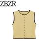 Zbzr Autumn New Women Clothes Western Style Fashion Patchwork Decorative Layer Round Neck Sleeveless Knitted Top 5802030