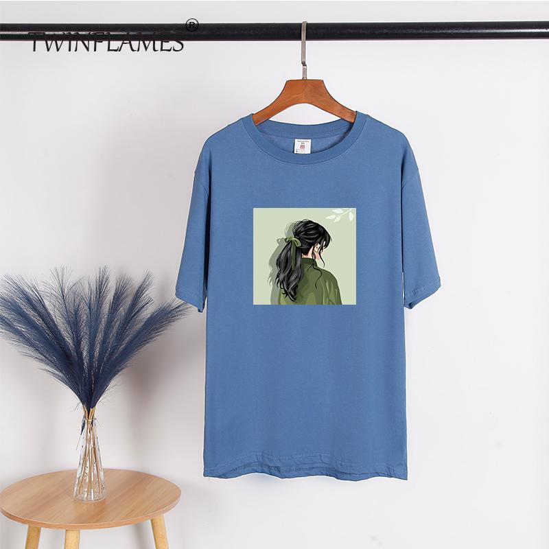 Printed Short Sleeve T-shirt Women Loose Cotton O-neck Tees Female Chic Aesthetic Graphic Pullover Tops