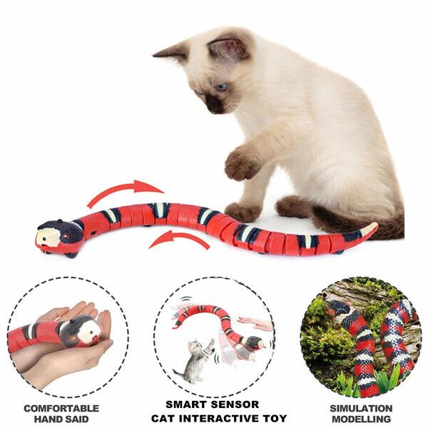Smart Sensing Interactive Cat Toys Automatic Eletronic Snake Cat Teasering Play USB Rechargeable Kitten Toys for Cats Dogs Pet