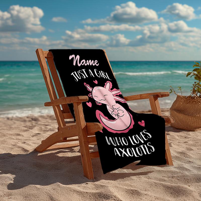 Custom Name Ultra-Soft Beach Towel with Axolotl Theme,Ideal for Pool - Camping, Diving - Perfect Travel Essential, Vibrant Beach Towel.
