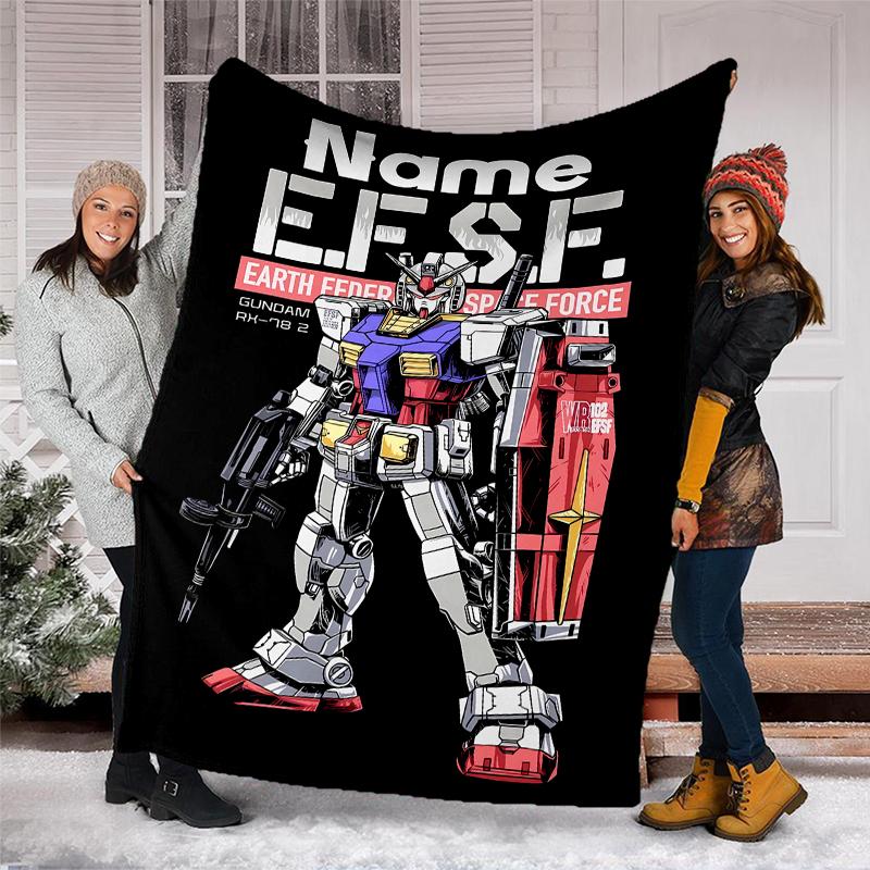 Personalized Custom Name Blanket - Mobile Suit Gundam Print Design,Blanket for Sofa,Bed,Travel,Camping - Soft and Warm, Great Gift