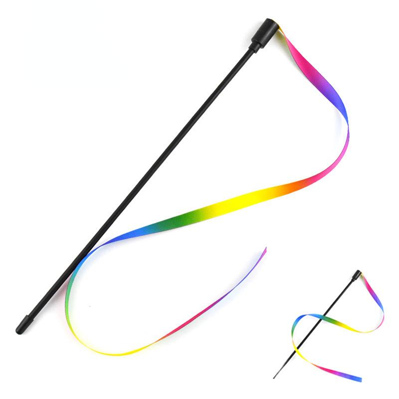 Интерактивная игрушка для питомца Двусторонняя радужная лента Забавная кошачья удочка Игрушки для питомца Кошачьи дразнилки Принадлежности