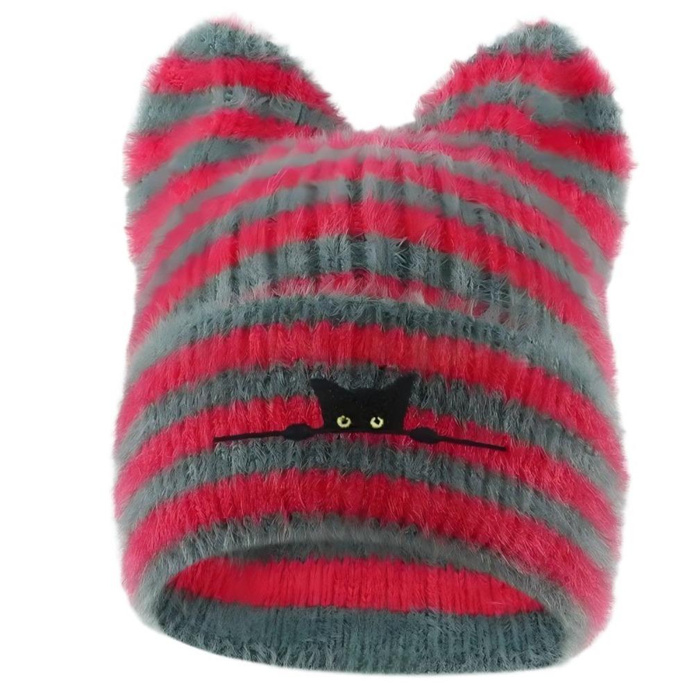 Cold Proof Embroidered Hat Keep Warm Pullover Hat Fashion Women Cat Ear Knitted Hat Outdoor Sports