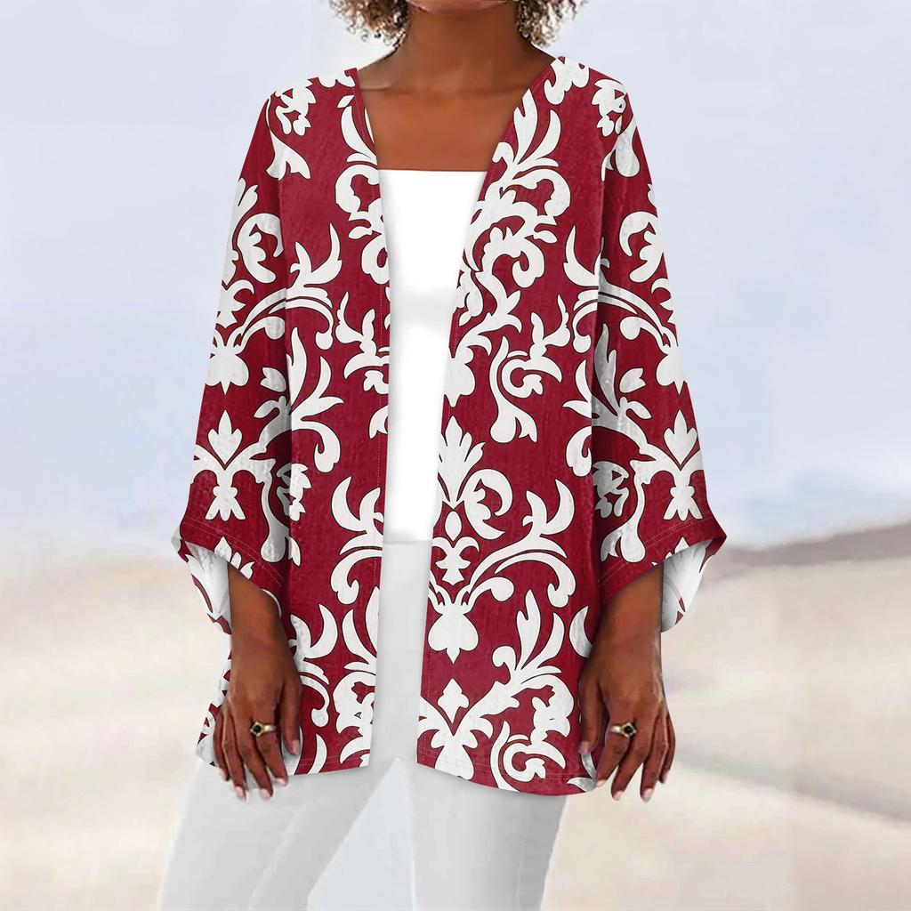 Женская повседневная модная легкая куртка средней длины с принтом в стиле ретро, кардиган