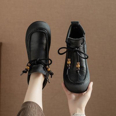 Новые ботильоны на толстой подошве, ретро флисовые больших размеров теплые женские ботинки и обувь