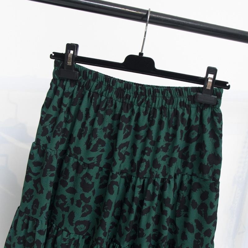Leopard Print High-waisted Skirt Women's Spring and Summer New Drape A-line Large Skirt Was Thin Stitching Cake Skirt