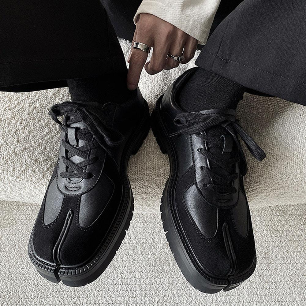 Лоферы с раздельным носком для женщин и мужчин. Туфли-таби. Лоферы на платформе и толстом каблуке. Повседневная кожаная обувь. Большой размер 46.