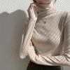 Threaded Cotton High-neck Base Shirt for Women Long-sleeved T-shirt Autumn and Winter Clothes Slim Fit and Shoulder Top