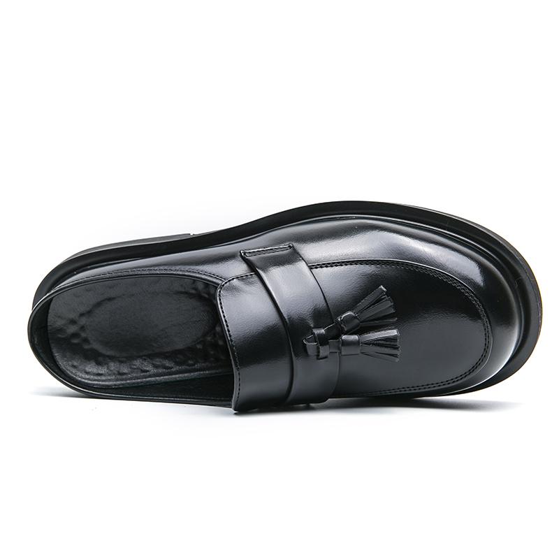 Fashion Men Fashion Tassel Shoes Black PU Thick Sole Anti Slip One Step Step Business Brand Half Slippery Leather Shoes 38-46 Men Shoes