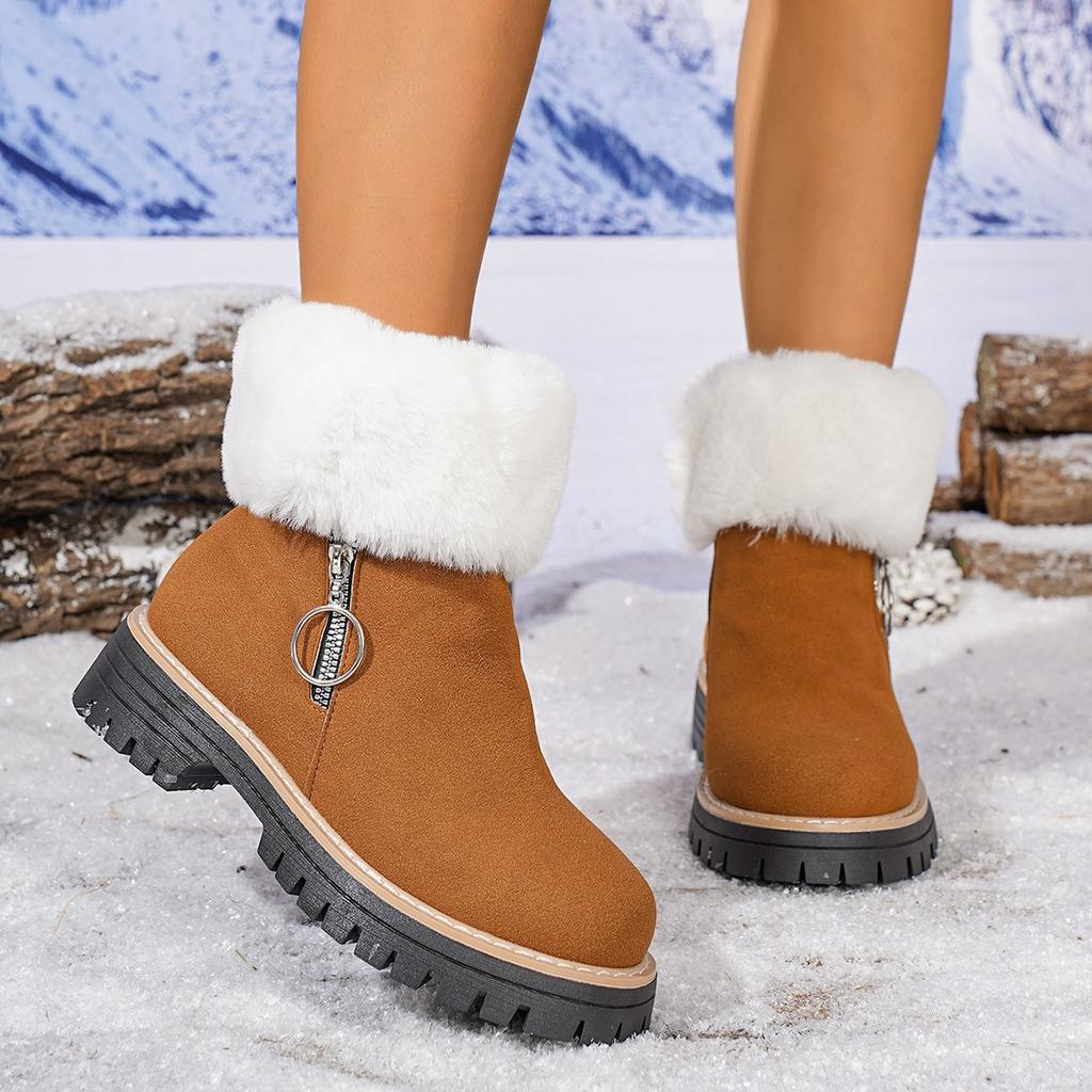 2025 Winter New Platform Mid-Heeled Boots Women's Comfortable Women's Boots Warm Cotton Boots Back Zipper Snow Boots Women's Women
